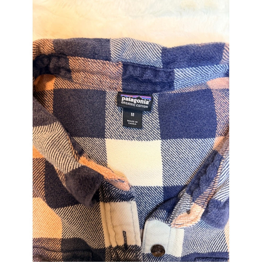 Patagonia Plaid Organic Cotton Shirt in Navy, Peach & Cream